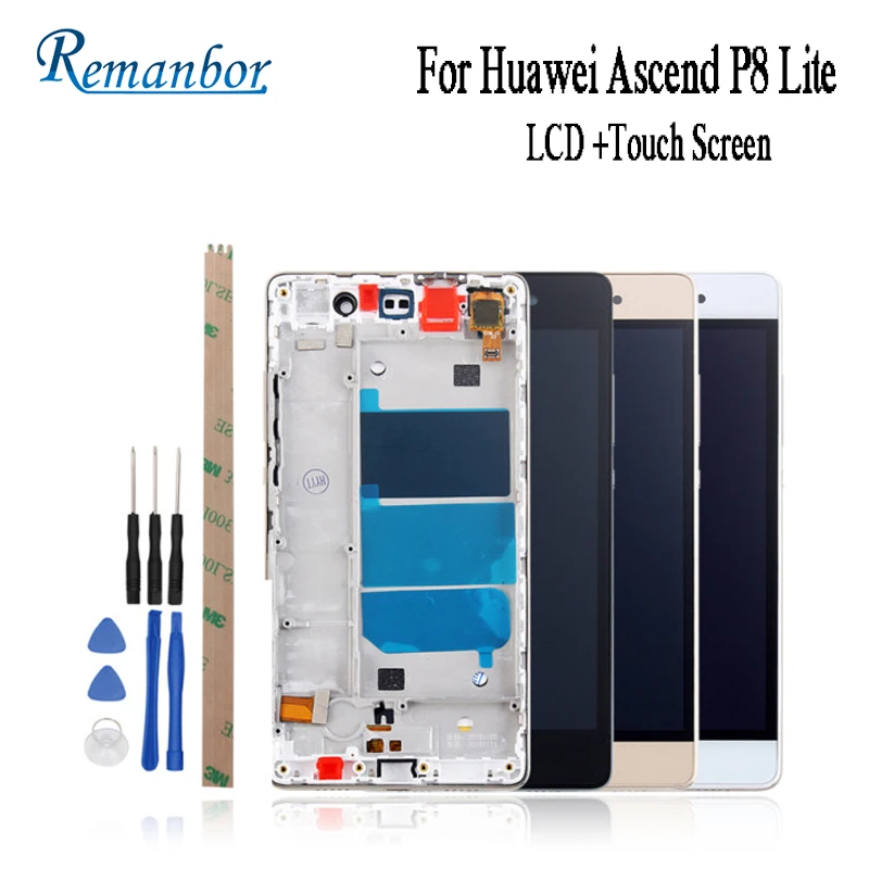 

Remanbor For Huawei Ascend P8 Lite ALE-L21 LCD Display Touch Screen With Frame 5" Assembly Phone Accessories+Tools+Adhesive