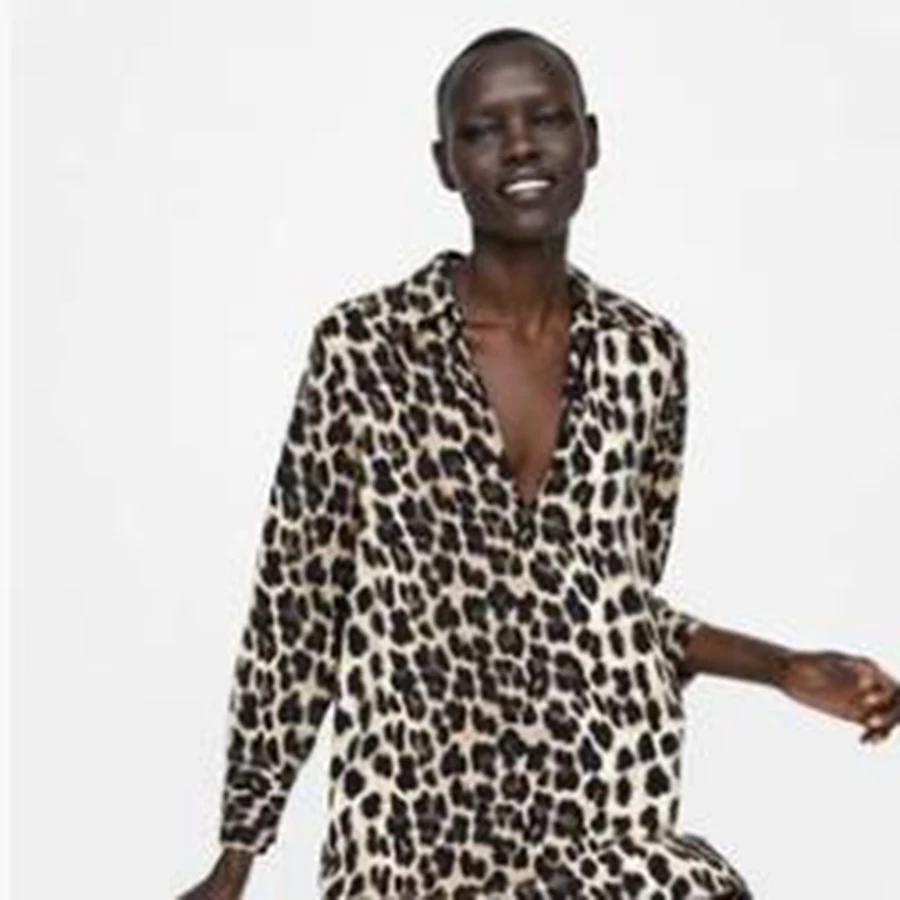 Кнопка повседневное Leopard Женские рубашки полный Урожай для женщин Femininas Elegante