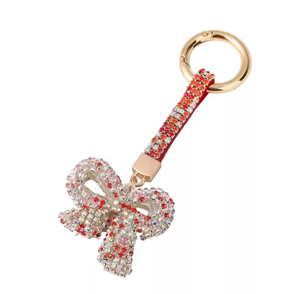 New fashion crystal bow key ring shiny rhinestone car key chain female