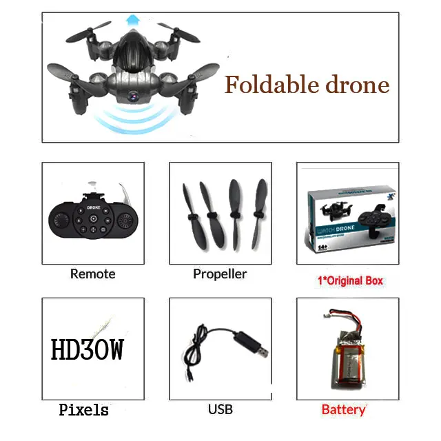 XY6100 мини-Дрон с/без HD камерой RTF WiFi FPV складной Радиоуправляемый Дрон с высоким режимом удержания Радиоуправляемый квадрокоптер Безголовый режим с часами - Цвет: O 30 Pixels 1