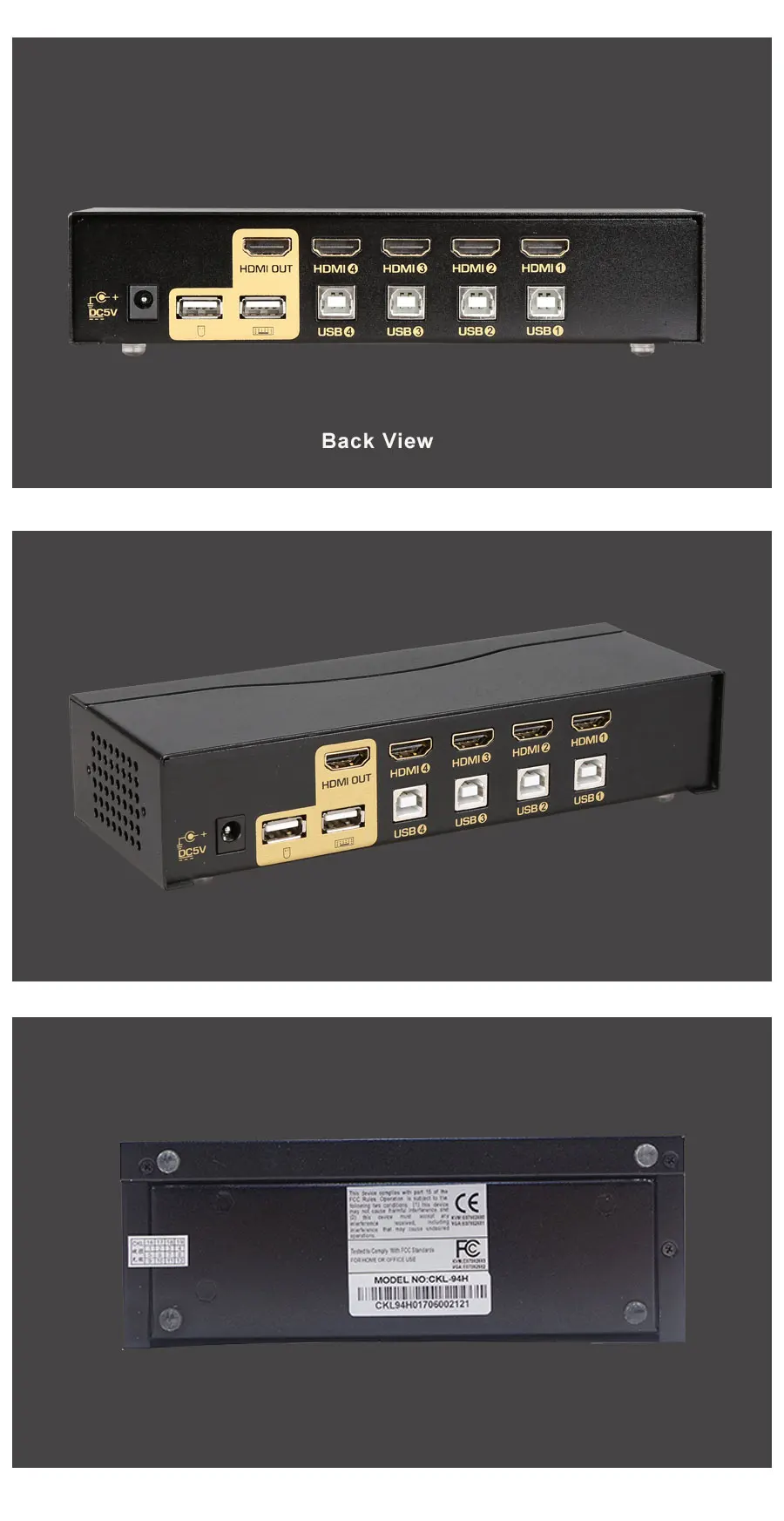 CKL USB HDMI KVM переключатель 4 порта без кабеля, ПК МОНИТОР Клавиатура Мышь Переключатель Поддержка Hotkey автоматическое сканирование 1080P 3D CKL-94H