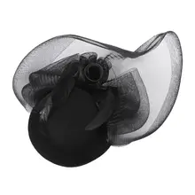 Дамы Мини Топ шляпа костюм зажим для волос ж/вуаль и Летающий перо-черный