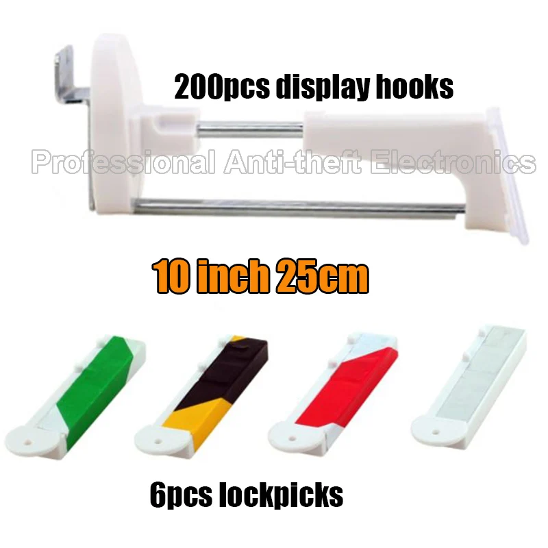 25cm length Security Display Slatwall Hooks,Pegboard Hooks 200pcs + 6