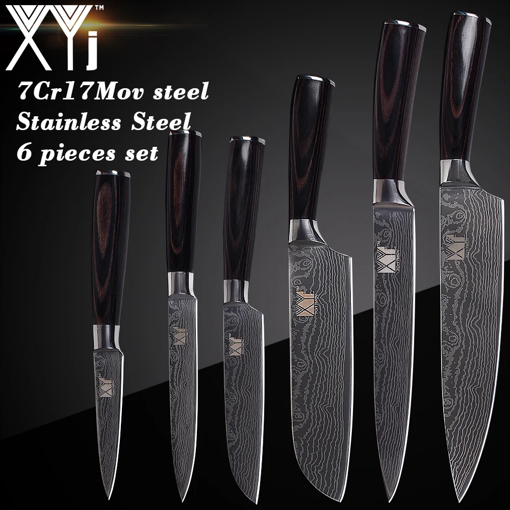 

XYj Damascus Pattern Knife 7Cr17 Stainless Steel Kitchen Knives Chef Slicing Santoku Utility Paring Cooking Knife Accessories