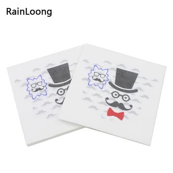 

[RainLoong] Mustache Photobooth Props Print Paper Napkins Decoupage For Party Decorations Guardanapo 33*33cm 5packs
