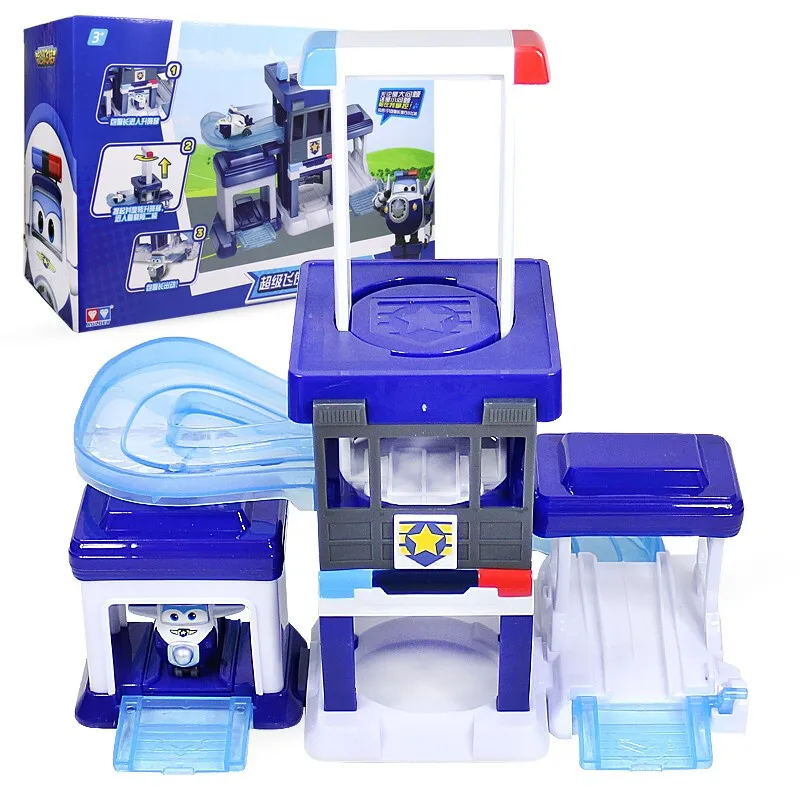 

2019 ABS Transformation Super Wings 100% Real Restore Anime Scene Paul Police Base with Lift and Taxiing Tracks Deformation Toys
