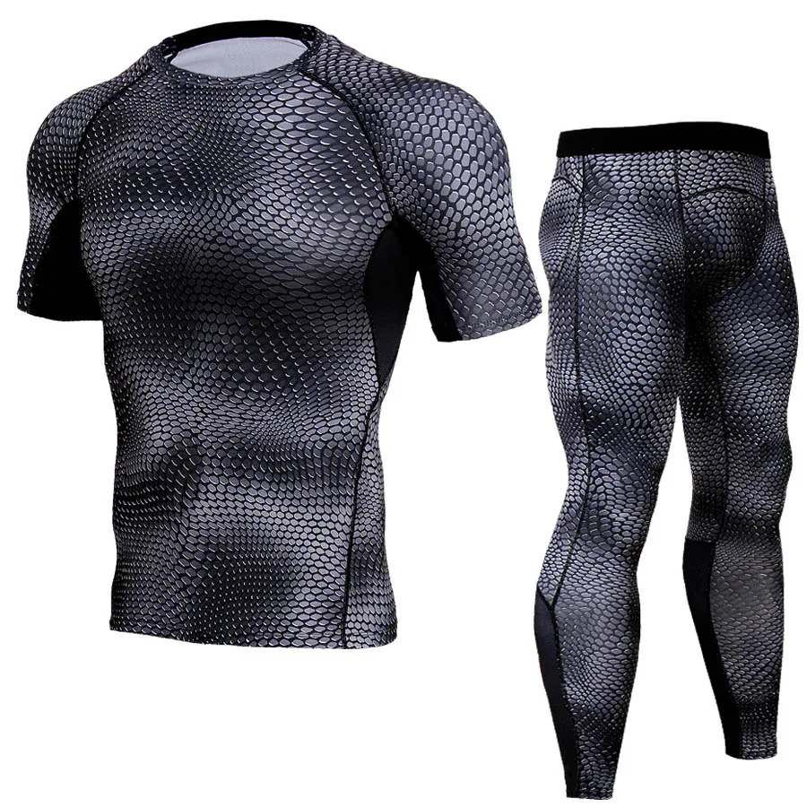 ММА Dry Fit Compression спортивный костюм Для мужчин Фитнес Колготки для новорождённых Рубашки с короткими рукавами комплект тренажерные залы Crossfit