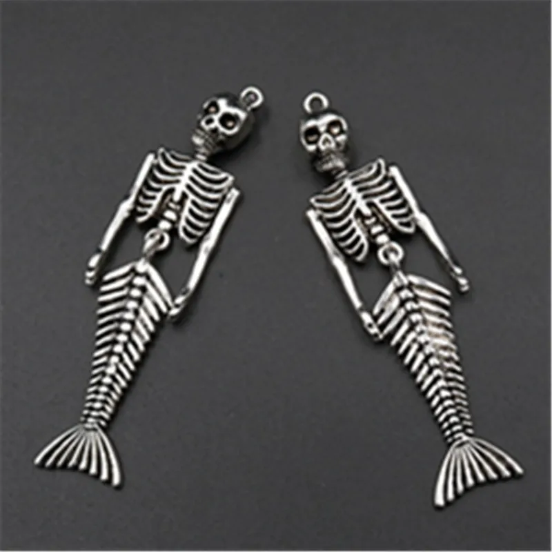 4 шт. античные серебряные фантазийные подвески-шармы из сплава в форме скелета русалки для ожерелья и браслетов DIY модные ювелирные изделия A604