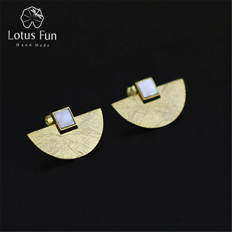 Lotus Fun Real 925 Sterling Silver Earrings Natural Stone Handmade Fine Jewelry Vintage Simple Stud Earring for Women Brincos