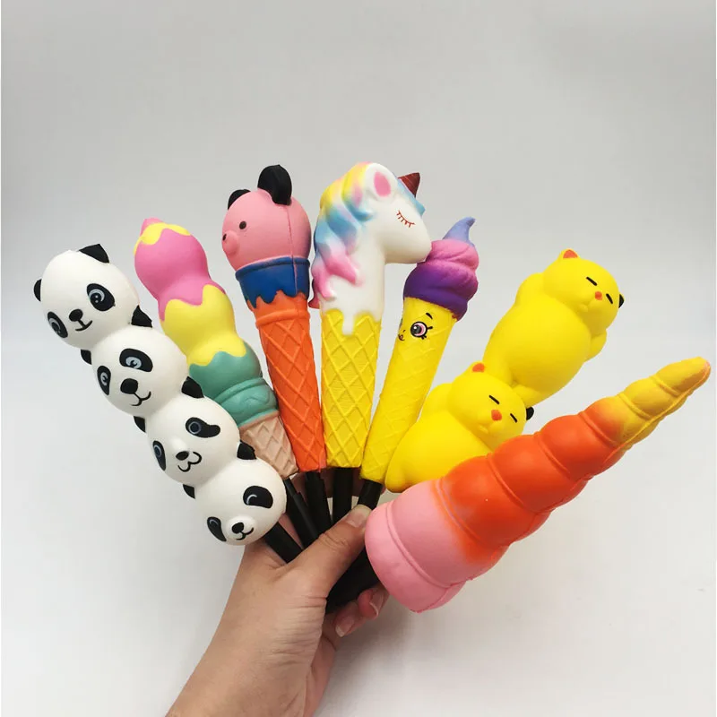 

New Squishy Pencil Holder Unicorn Cat Ice Cream Panda Bun Pen Cap Stationery Toppers Slow Rising Squeeze Children's Day Gift Toy
