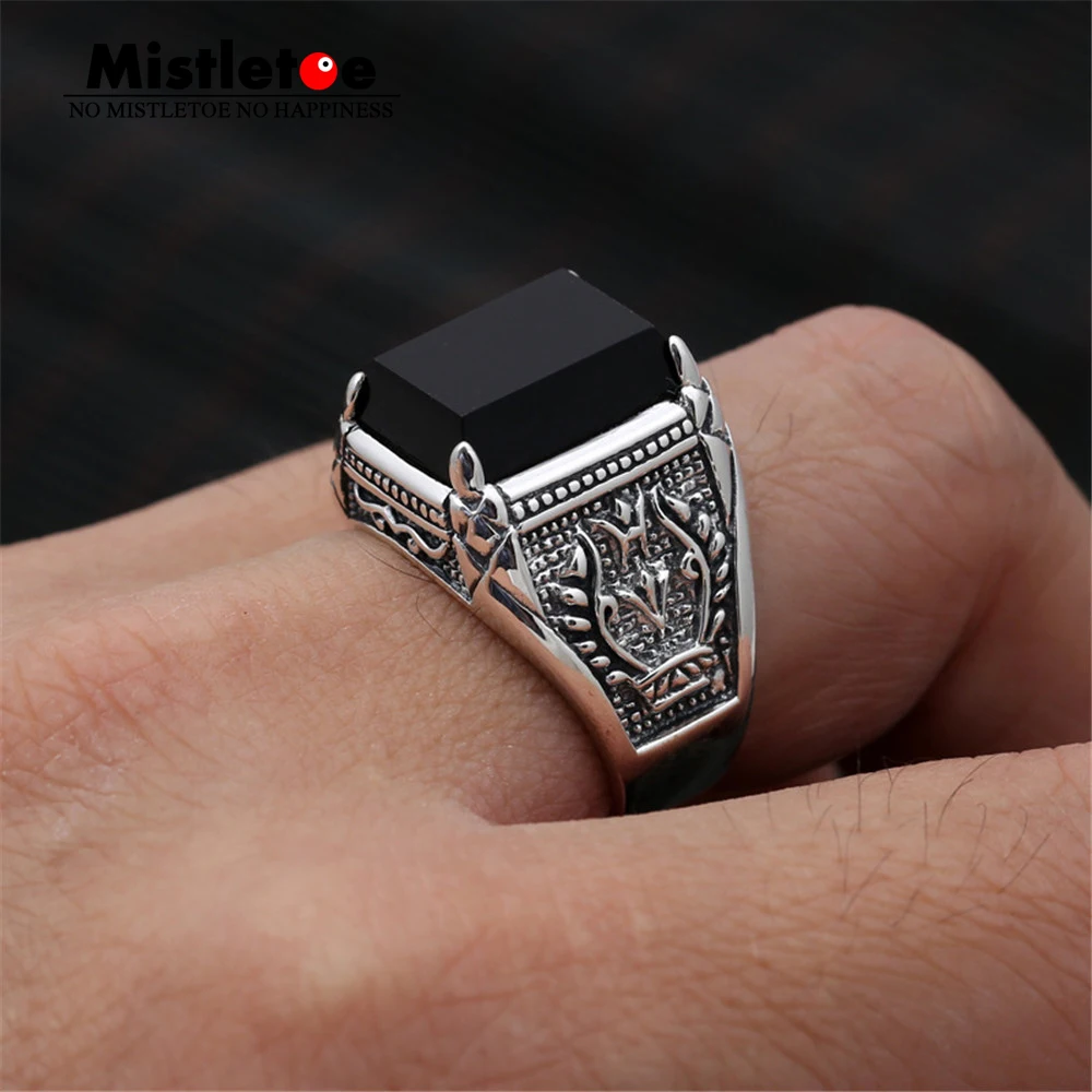 

Genuine 100% 925 Sterling Silver Vintage Punk Locomotive Spuare Black CZ Ring For Women Men Fashion Jewelry