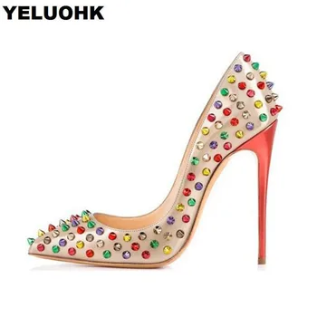 

Brand New Rivet Party Shoes For Women Sexy High Heels Fashion Pointed Toe Ladies Shoes Spring Wedding Shoes Woman Pumps