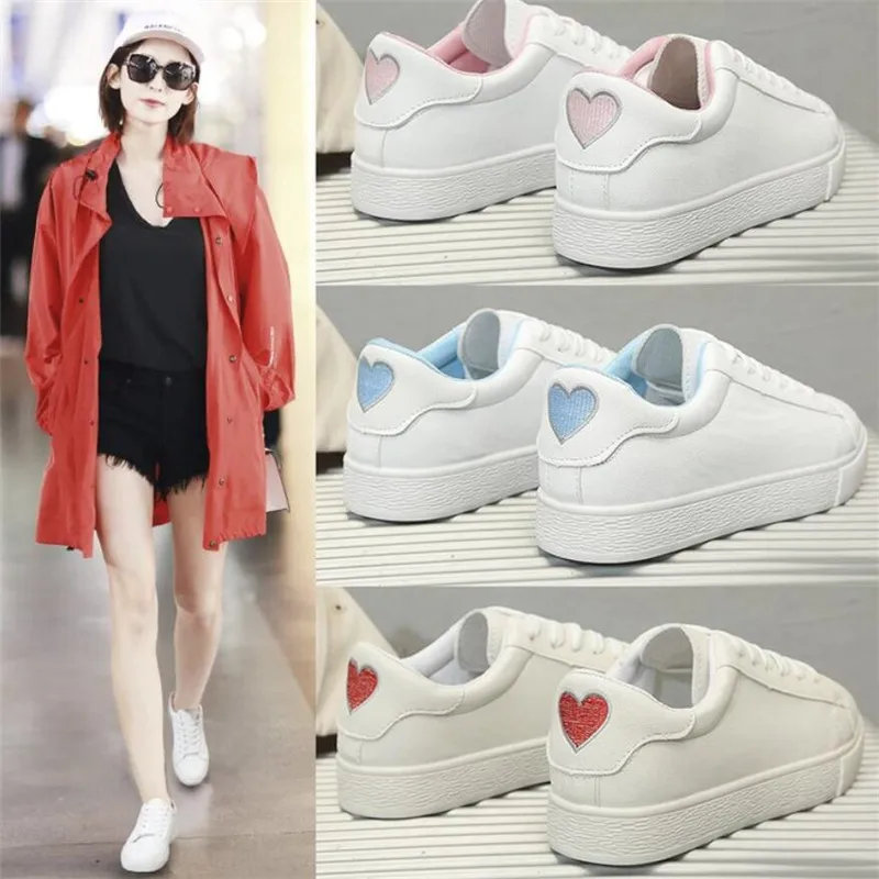 

Mhysa 2019 Autumn Woman Shoes Fashion Woman PU Leather Ladies Breathable Lace-up Cute Heart Flats Casual Shoes White Sneakers