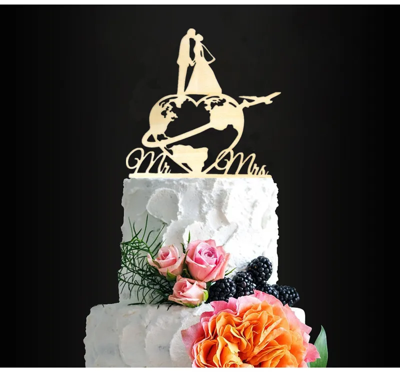 Тематика путешествий свадебный торт Топпер карта мира торт Топпер Самолет торт Топпер карта силуэт деревянный - Цвет: style 1