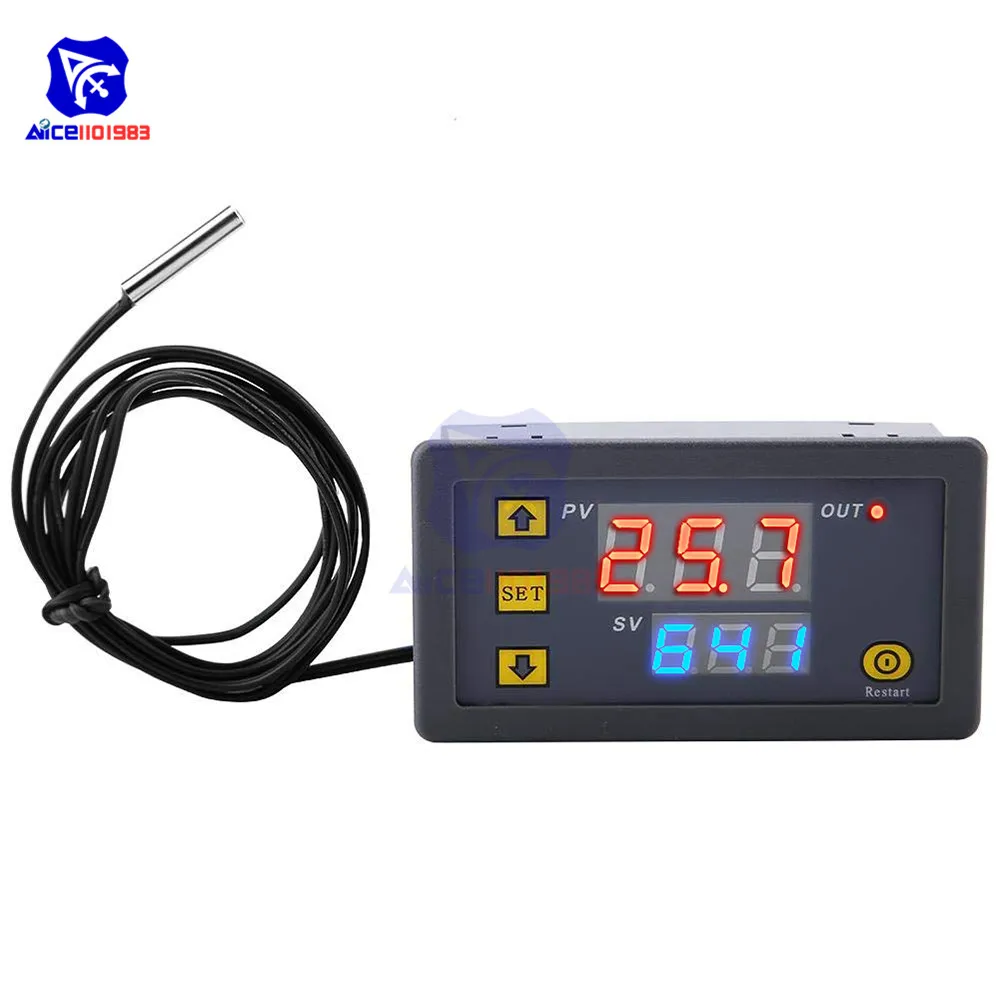 

W3230 DC 12V 24V 220V Dual LED Digital Temperature Controller Thermostat Switch Sensor Meter with NTC Thermostat Sensor Probe