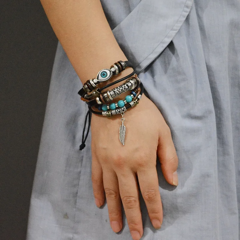 Панк Турецкий Дурной глаз браслеты женский браслет из натуральной кожи этнические Винтажные Ювелирные изделия для женщин мужчин Bijoux
