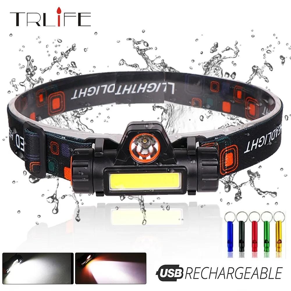 

USB Rechargeable LED Headlamp XPE+COB Work Light 2 Lighting Modes With Tail Magnet Detachable Headlight For Camping, Adventure