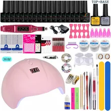 36 Вт Светодиодная ультрафиолетовая закрпляемая на гвозде лампа, выберите 18м/12/6 Цвет Гель-лак для ногтей Лаки акриловый набор, Электрический Фрезер для ногтей, сверлильный станок для маникюрного набора