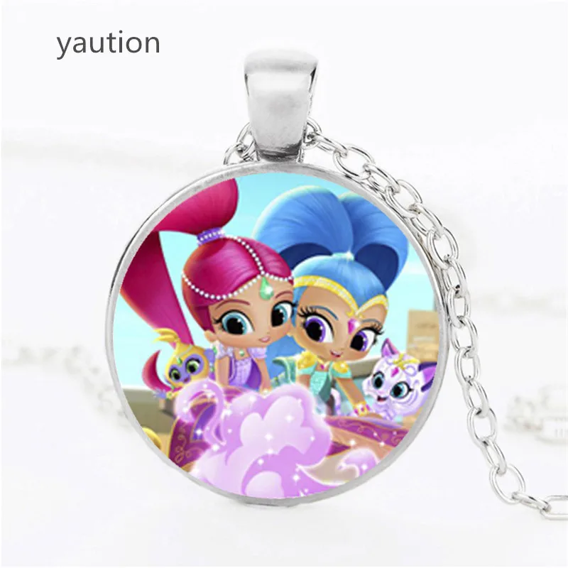 

2017 New Arrival Shimmer and Shine Necklace Glass Dome Anime Jewelry Art Photo Pendant Necklace for Children Gift