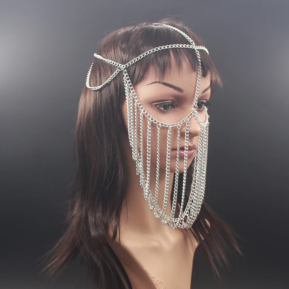 Модный золотой и серебряный цвета повязка на голову металлическая Длинная цепочка на голову с кисточкой вечерние аксессуары для волос головной убор ювелирные изделия для женщин