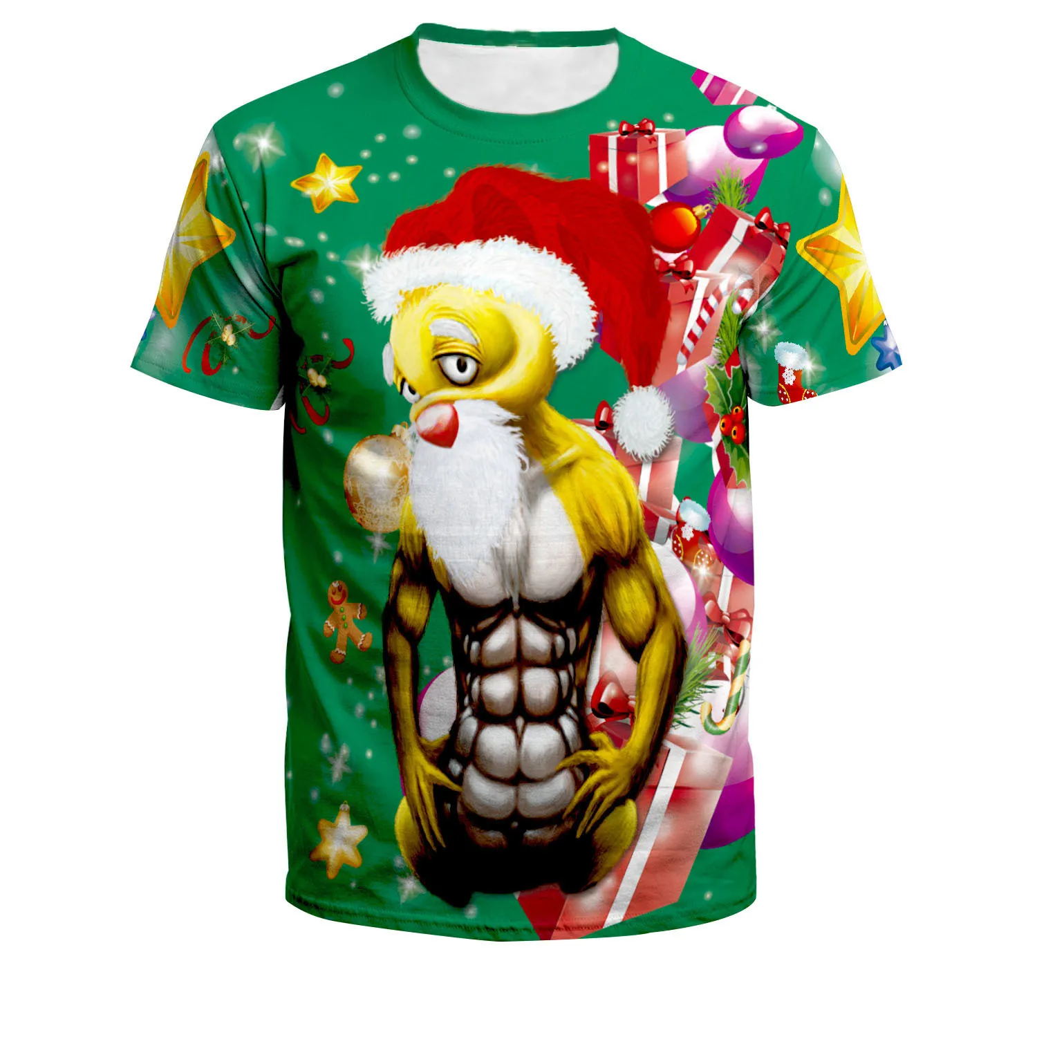 Европейское и американское женское уродливое Рождество футболка с принтом Санта Клауса Свободный пуловер Футболка мужские и женские наборы рубашек