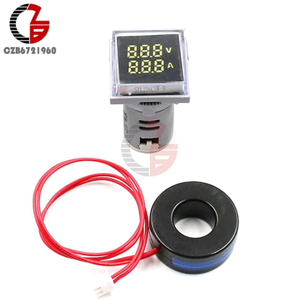 

22mm AC 50-500V 0-100A 20-75Hz Digital Voltmeter Ammeter Round Square Voltage Current Frequency Meter Detector Tester 220V 110V