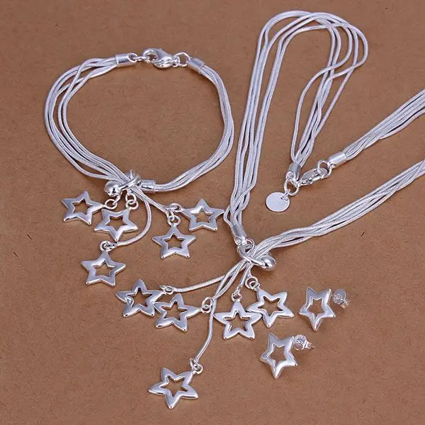 KN-S138 Wholesale Silver Color Jewelry Sets Lovely Fashion Tai Chi Five Stars Bracelet Necklace/akvajcca | Украшения и аксессуары