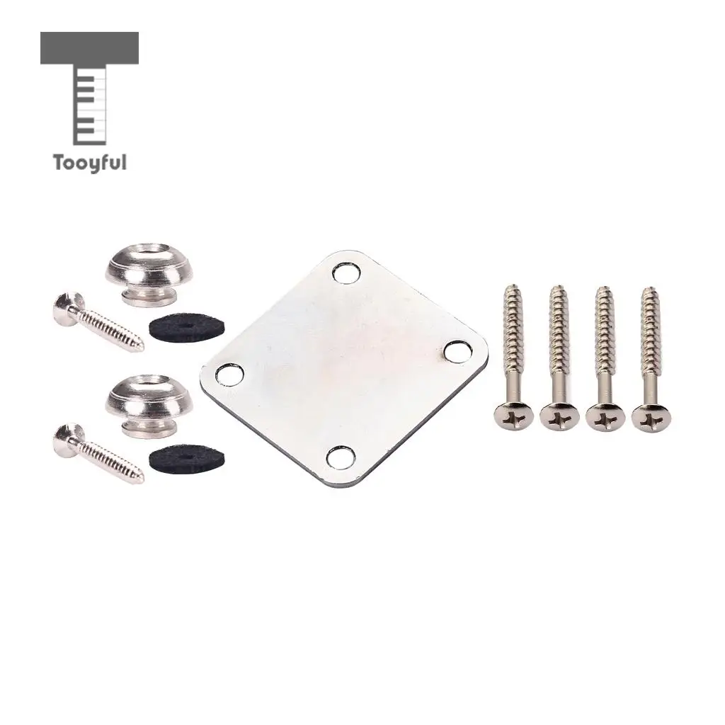 Chrome Electric Guitar Neck Plate+2pcs Strap Lock Button for Cigar Box Guitar Ukulele Mandolin Banjo