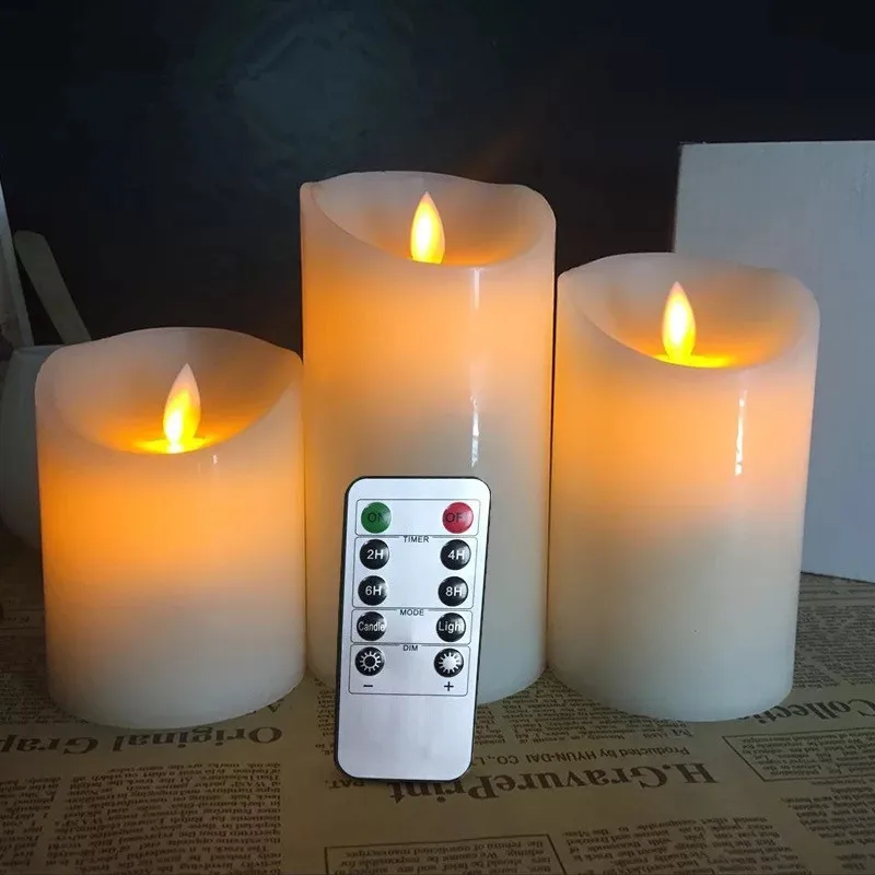 set of 3 Flickering Pillar LED Candle Lamp Remote controlled Moving