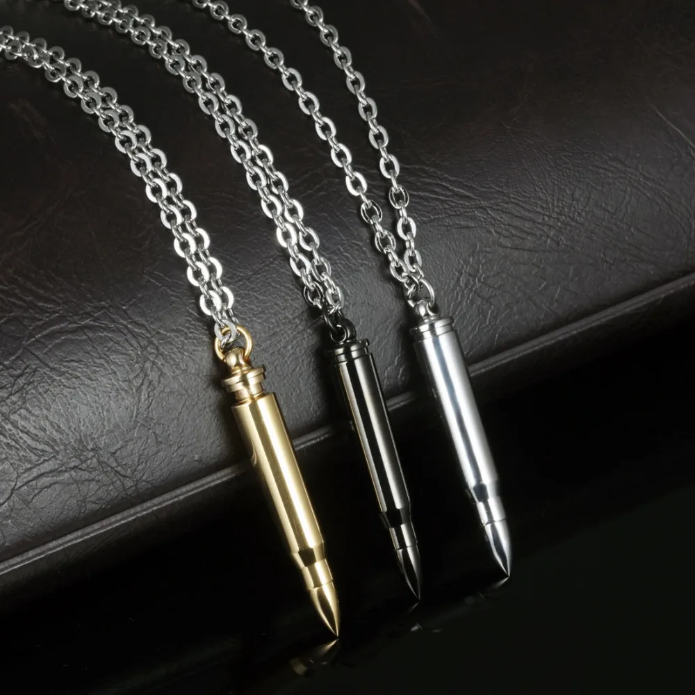 Punk Rock Bullet Pendant Necklace For Men Women 316L Stainless Steel