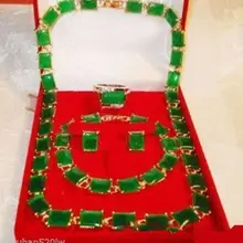 Комплект украшений из натурального Очаровательная зеленый драгоценный камень колье, браслет, серьги кольца 7-11# Set штраф покрытием люкс широкие королева