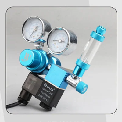 Двойной измерительный прибор CO2 Регулятор аквариума счетчик пузырьков магнитный соленоид с обратным клапаном Аквариум CO2 декомпрессионный контрольный клапан - Цвет: Синий