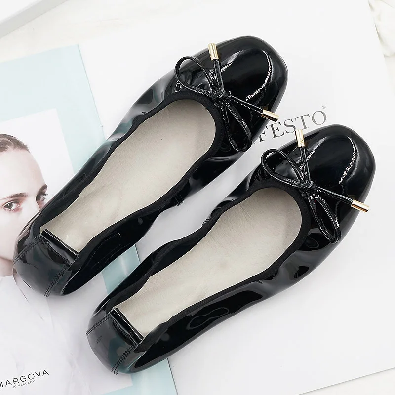 Swwet Bow Designer Flats Shoes Women Luxury 2018 Genuine Patent Leather Ladies Ballerina Shoes Silp On Moccasins Women Shoes Red (1)