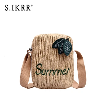 

S.IKRR Fashion Square Straw Bag Women Summer Letter embroidery Candy Color Rattan Bag Hand-woven Beach Bohemia Handbag New