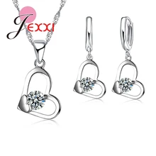 Элегантный сердце свадебный набор украшений для женщин 925 пробы Серебряное ожерелье обруч серьги кулон вечерние наборы