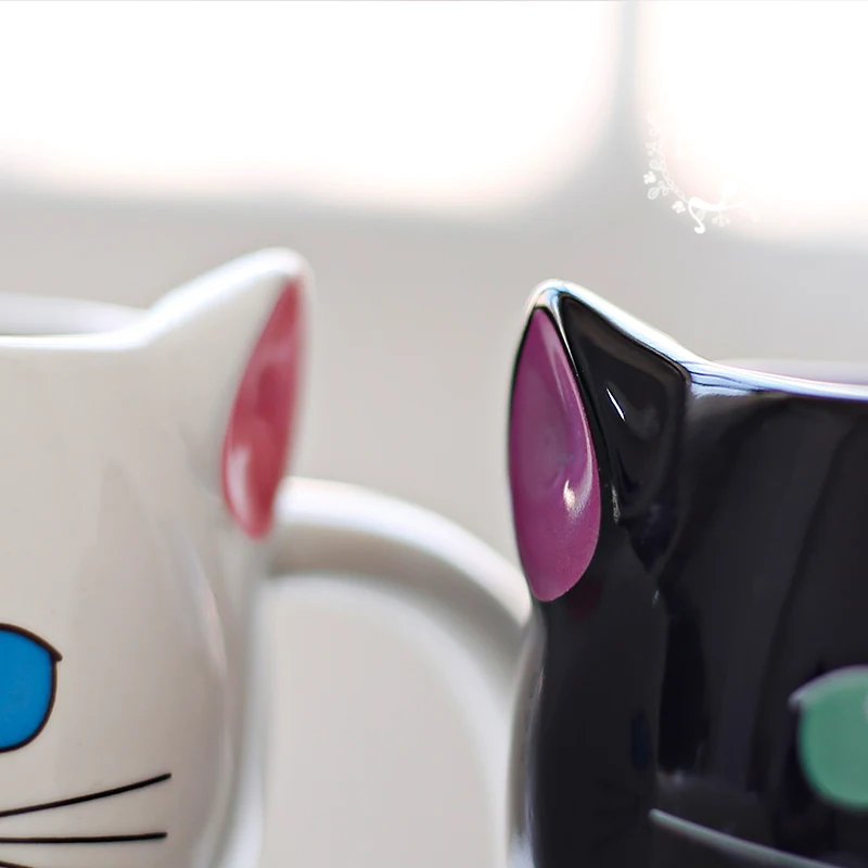 Милые животные 3D кошка кофейная чашка ручная роспись мультфильм керамика синий глаз зеленый глаз черный и белый Кот завтрак молоко кружка