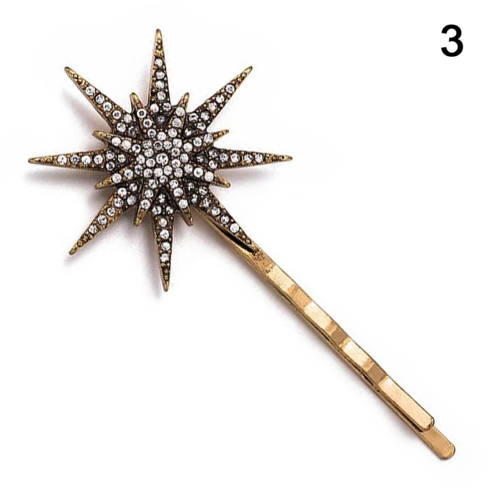 3D Geometric Stars Moon Rhinestone Hair Clip Set Silver Snowflake Star Hairpins Women Side Clip Hair Barrettes Hair Accessories ladies headband