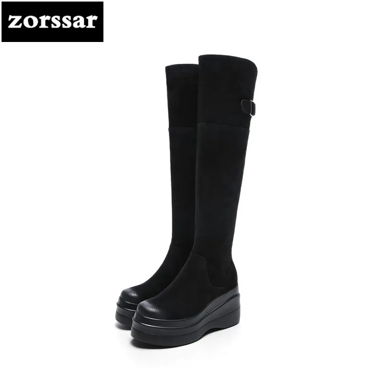 

{Zorssar} 2018 New arrival Warm snow Boots Women Over the knee boots platform high heel boots Suede leather Winter woman shoes