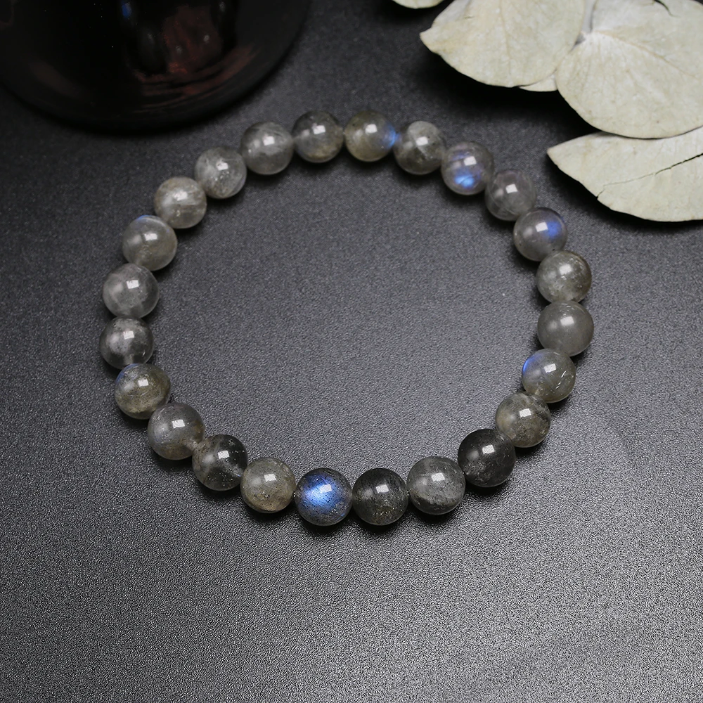 Bracelet en pierre de Labradorite grise AAA naturelle, perles lumineuses arc-en-ciel, bijoux faits à la main pour femmes et hommes, cadeau