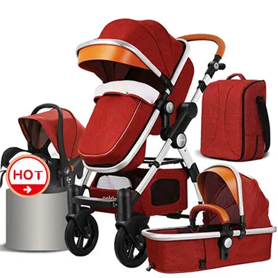 В США! HJBB коляска с высоким пейзажем, детская складная коляска 4 в 1 с удобным автокреслом - Цвет: Red
