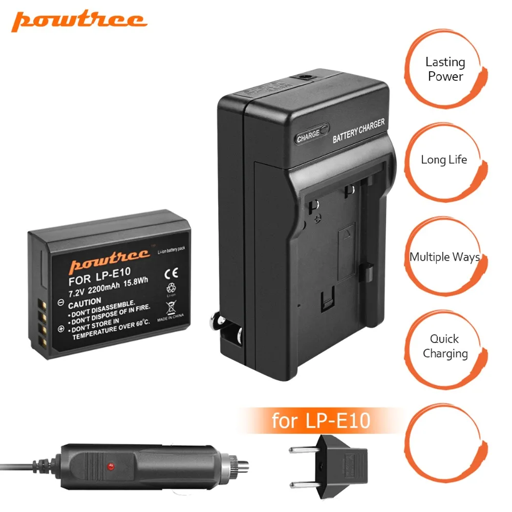 

1Packs 7.2V 2200mAh LP-E10 LP E10 lpe10 Battery AKKU + Charger For Canon 1100D 1200D 1300D Rebel T3 T5 KISS X50 X70 camera L10