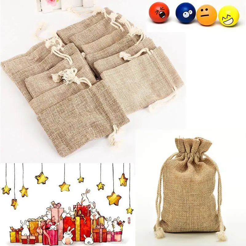 

Faux jute/Hessian Drawstring wedding bomboniera Gift burlap Bags For Storage Christmas Party Decor Favor Candy Jewelry Packaging