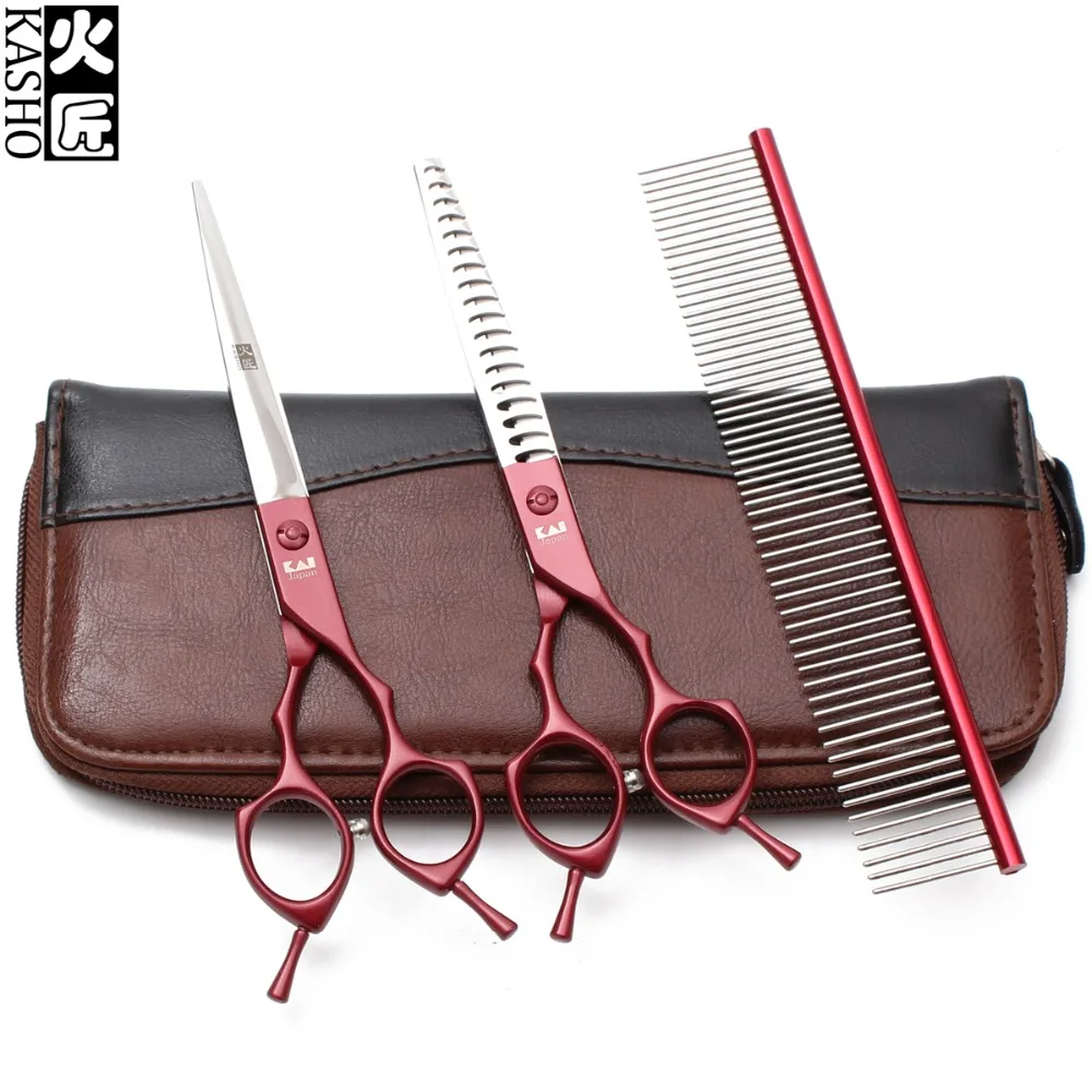 

7" 19.5cm Suit KASHO 440C Puppy Grooming Scissors Cats Straight Shears Thinning Scissors Dogs Hair Clippers Pets Scissors H9029
