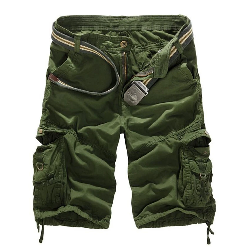 Men casual wear Cargo Pants Black Green Summer New Knee Length Solid Colors Loose trousers Multi pockets Male | Мужская одежда