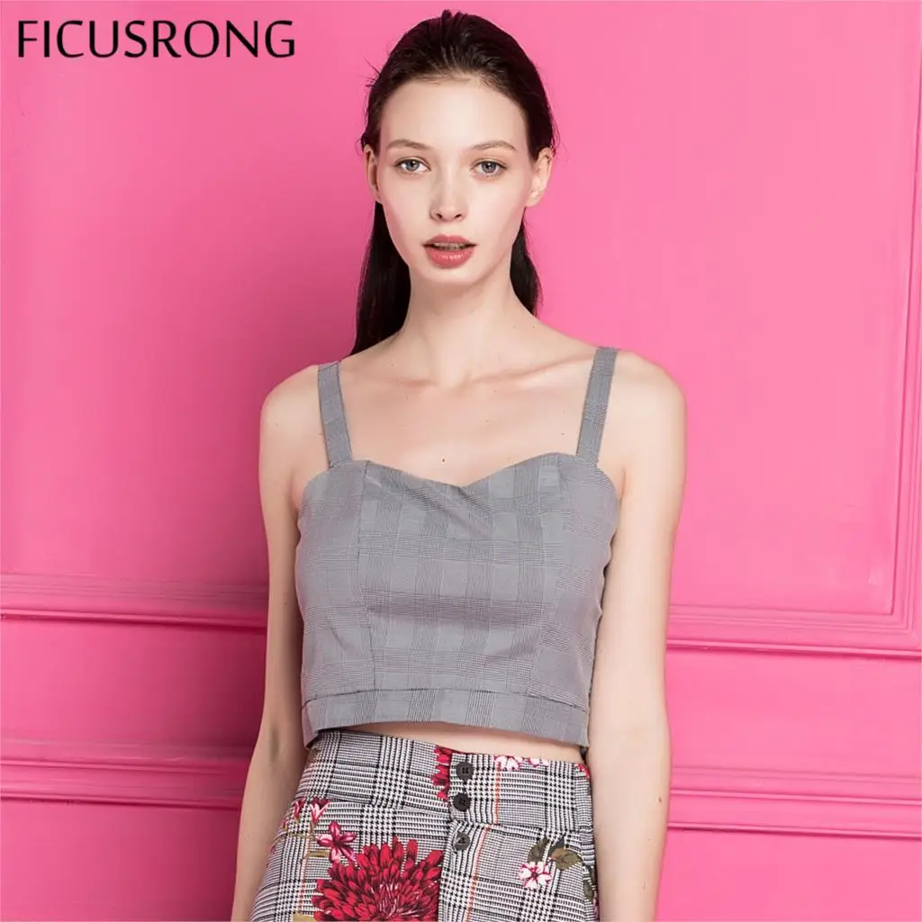 

New Causal Crop Top Plaid Short Tank Top Vest Cropped Feminino Women's Tank Top Female Camis Vest Summer Top FICUSRONG