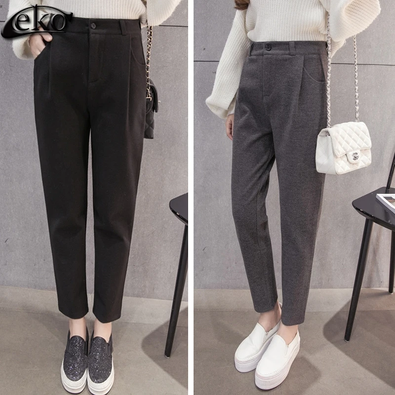 Fashion Korean Pants Female Autumn Winter Woolen Casual Women Pants