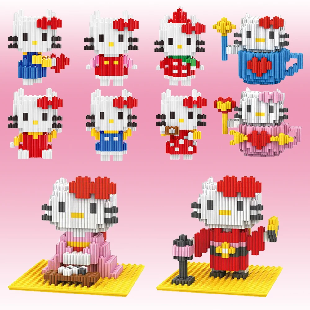 

355PCS Hello Kitty Building Blocks Nanoblocks DIY Toys for Children Legoingly Brickheadz Kimono KT Micro Blocks for Kids Gifts