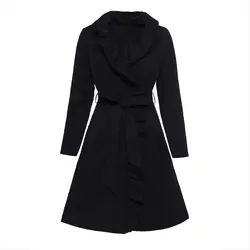 Hchenli бренд 2018 осеннее пальто Для женщин 2018 работать на шнуровке черного цвета с длинным рукавом Пояса теплые пальто зимние рабочие пальто