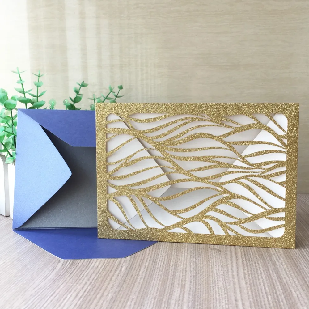 40pcs/lot Luxury Glitter Gold Wedding Invitations Laser Cut Carved Birthday Party Thank You Card Postcard | Дом и сад