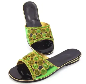

Most popular green women sandals with gold rhinestone design african black low heel shoes for dress V42-1